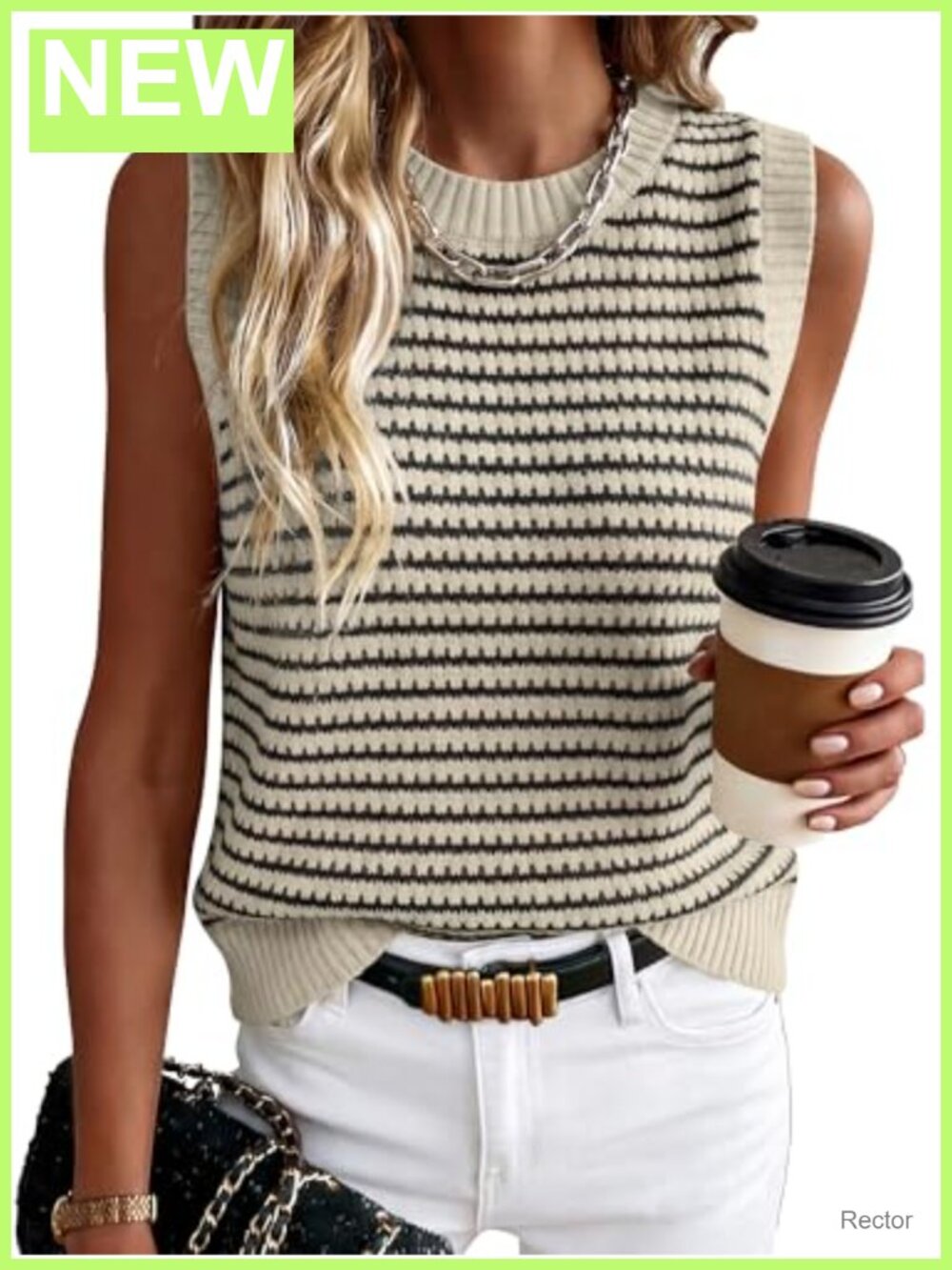 Womens Sleeveless Striped Sweater Vest Boho Knit Tank Top